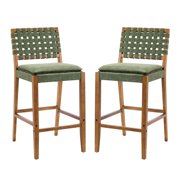 Christopher Knight Home Rustic PU Upholstered Barstools, Rivet Accents, Solid Wood Frame, Green, Set of 2