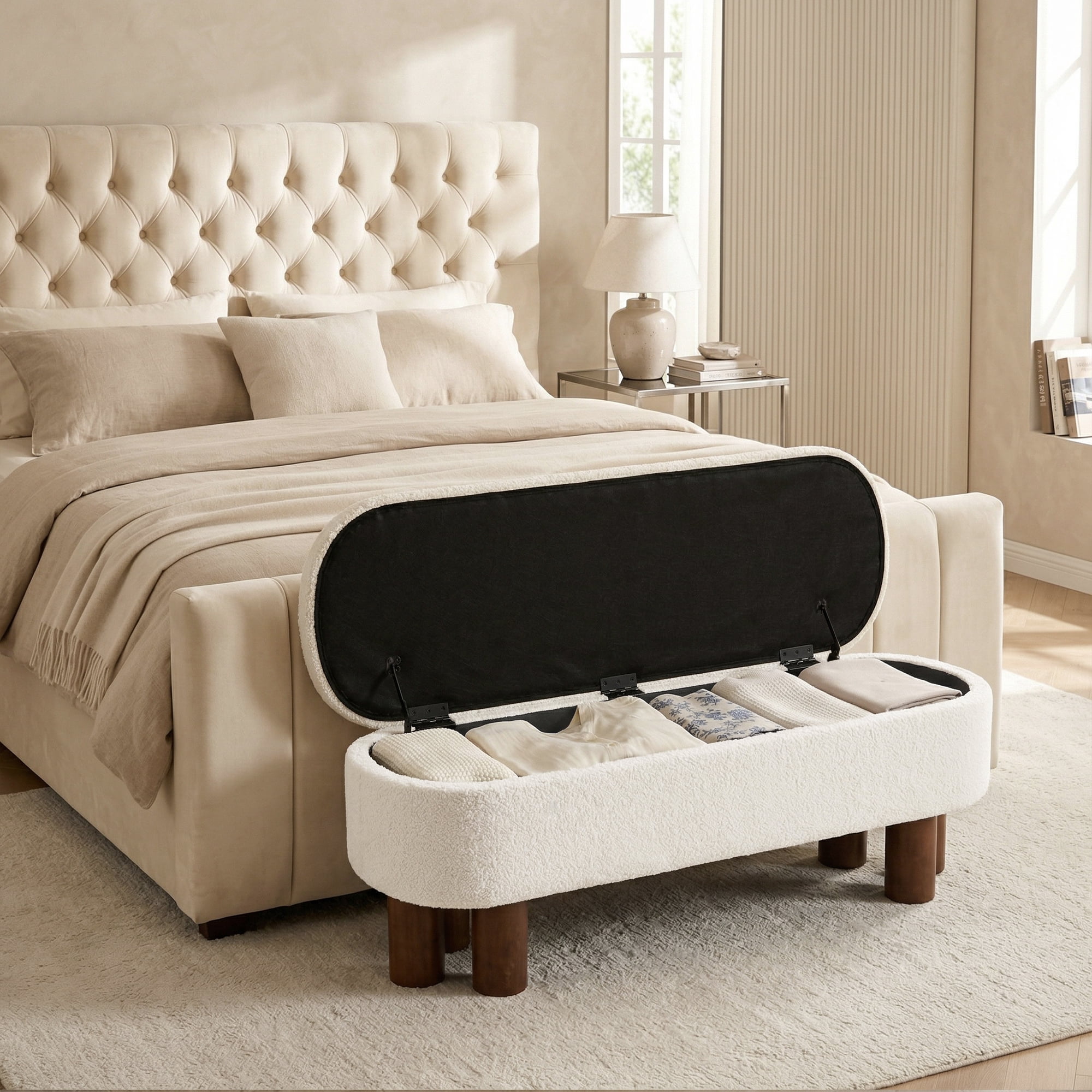 StorageWorks Upholstered Flip Top Storage Bench with Solid Wood
