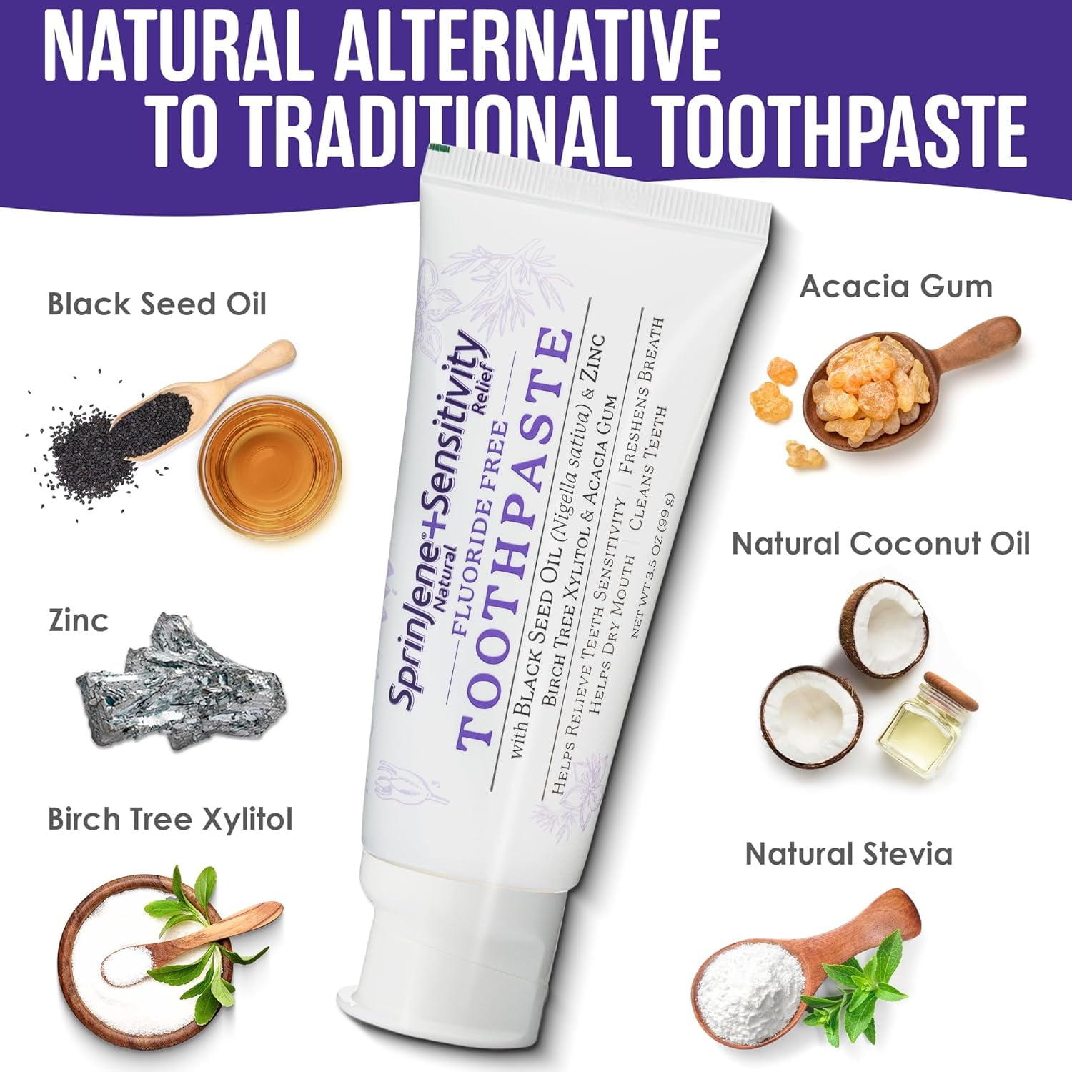 SprinJene Natural Sensitivity Relief Fluoride Free Toothpaste, Pack of 4