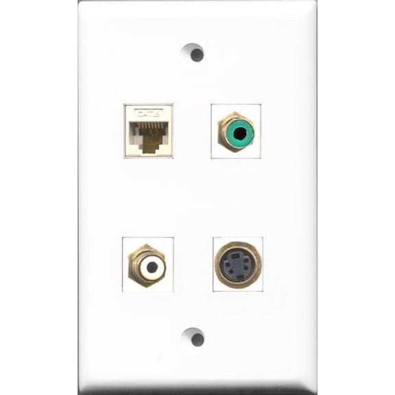 RiteAV 1 Port RCA White and 1 Port RCA Green and 1 Port S-Video and 1 Port Cat6 Ethernet White Wall Plate