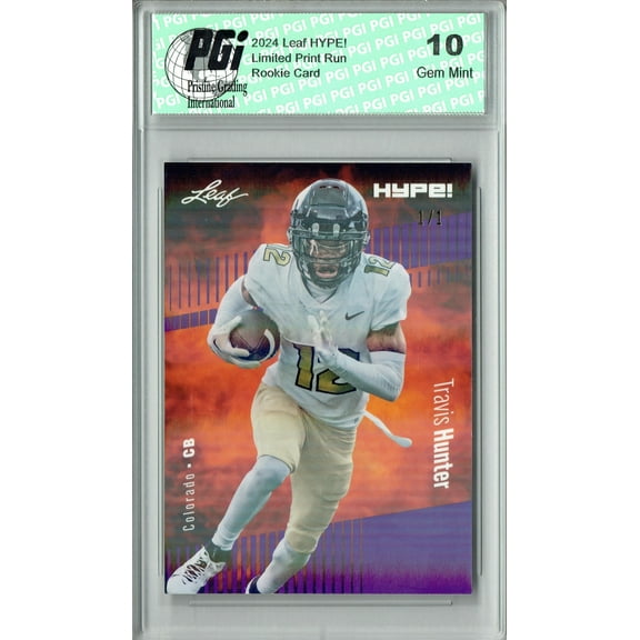 Travis Hunter 2024 Leaf HYPE! #157 Purple Shimmer 1/1 Rookie Card PGI 10
