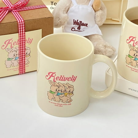 

Rabbit Print Mug Cup with Handle 301-400ml Heat-Resistant Wide Application Kitchen Utensils Mug Cup for Gift