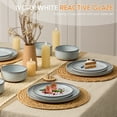 thumbnail image 3 of Vesteel 12Pcs Dinnerware Set, Ceramic Plates and Bowls Set for 4, Reactive Glaze Tableware Set with Purple Clay Base for Home, Chip & Scratch Resistant Stoneware, Moonlight White, 3 of 11