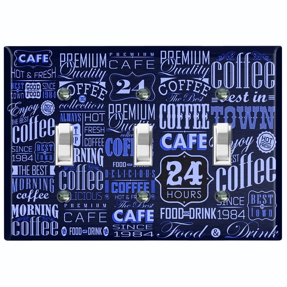 Metal Light Switch Wall Plate Outlet Cover (Coffee Shop Cafe Restaurant Sign Blue White - Triple Toggle)