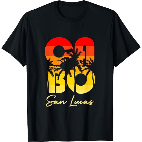 Cabo San Lucas Mexico Palm Tree Sunset Colors Vacation T-Shirt Black Large