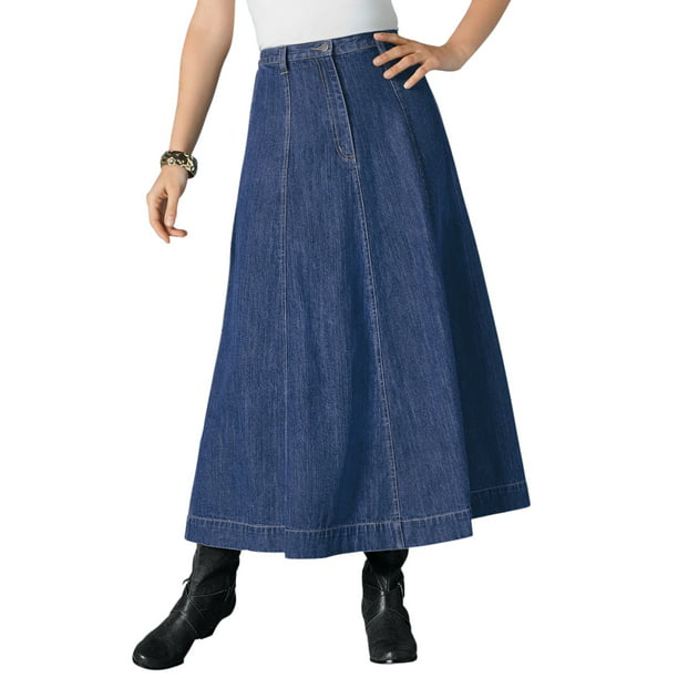 Roamans Women's Plus Size A-Line Denim Maxi Skirt - Walmart.com