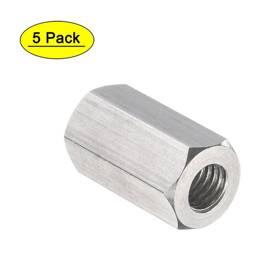 Uxcell M5 x 0.8-Pitch 15mm Length 304 Stainless Steel Metric Hex Coupling Nut, 5-Pack