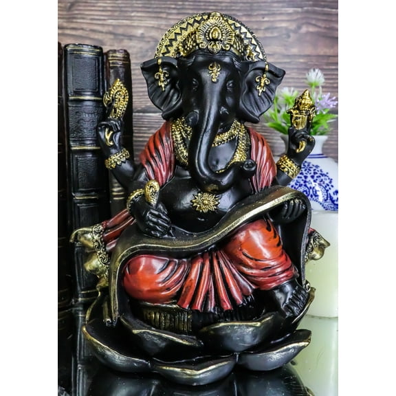 Vastu Hindu God Ganesha Ganapati Seated On Lotus Writing Mahabharata Figurine
