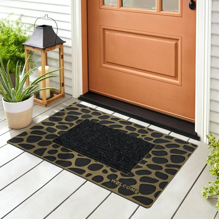 Sanmadrola Rubber Outdoor Doormat Heavy Duty Half Round with Non Slip  Rubber Backing Low Profile Indoor Welcome Entrance Way Door Mats 20''x 31''  Gray