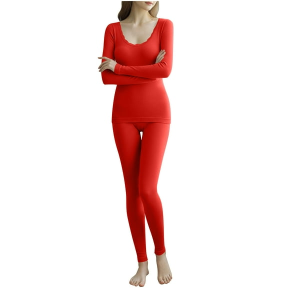 Dreluolixuan Womens Thermal Underwear Set Seamless Soft BottomTight Crew Neck Base Layer Winter Cold Weather Top and Bottom Sets