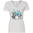 thumbnail image 3 of Inktastic Cute Blue Octopus Drumming Women's V-Neck T-Shirt, 3 of 5