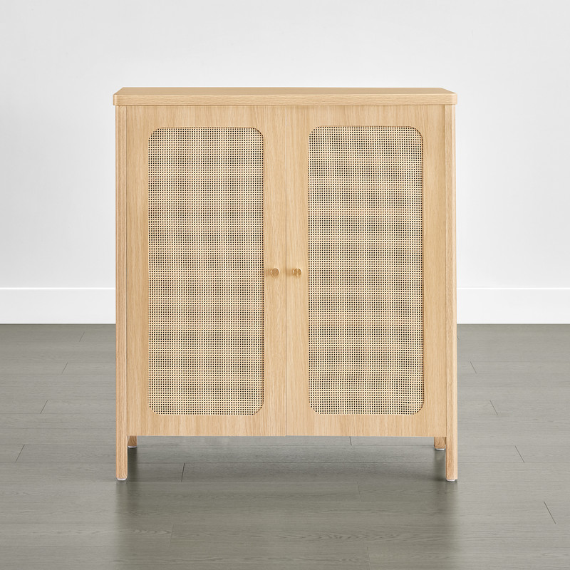 Spruce & Spring Rustic Modern Sideboard with Rattan Doors for Dining & Living Room