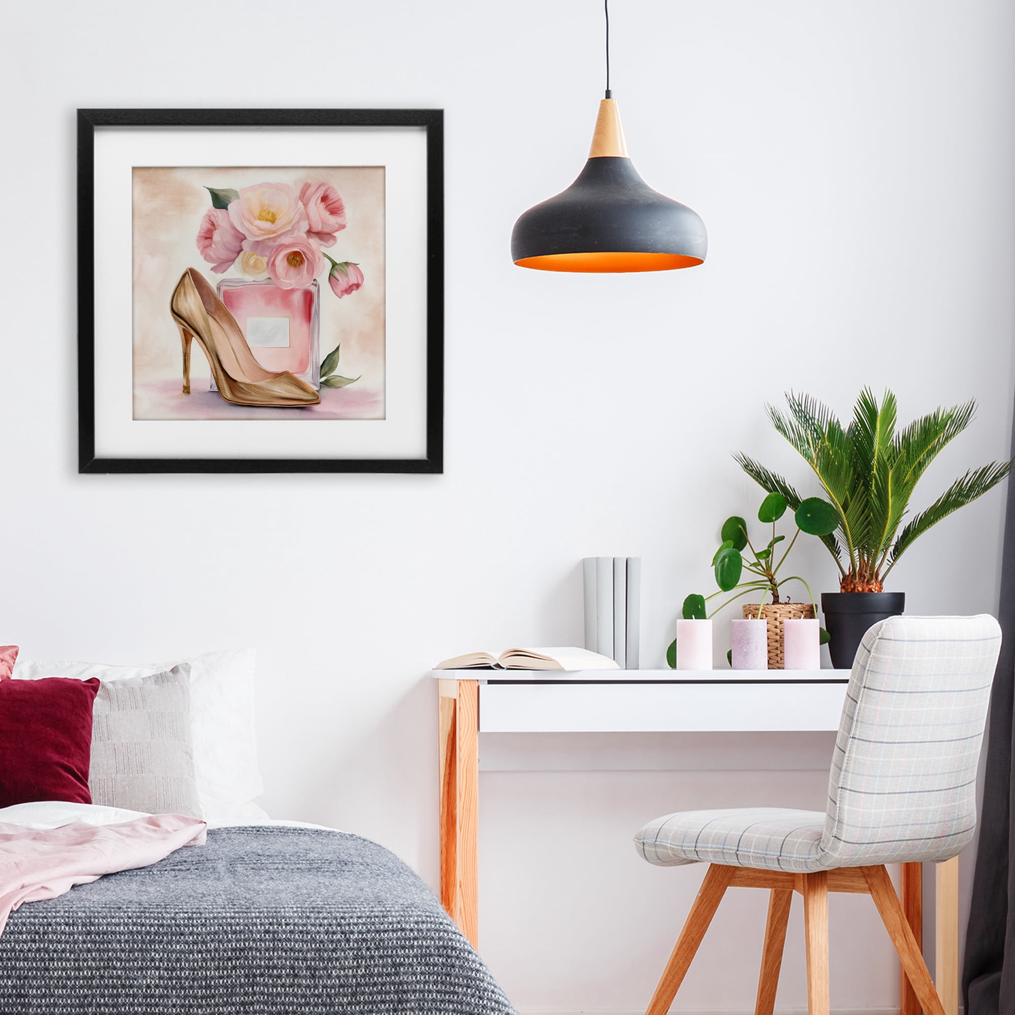 Stupell Industries Pink Beauty Heel & Flowers Black Framed Print Under Glass, design by Kim Allen