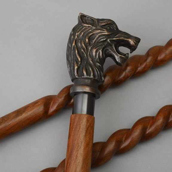 Walking Cane for Mens and Womens Handmade Decorative Cane for Mom and Dad Stylish Walking Stick 36 Inch Non-slip Travel Folding Cane Brown Snake Shaft with Antique Horse Handle