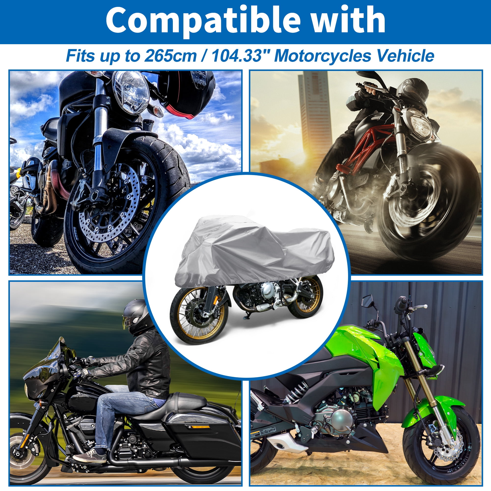 Unique Bargains Motorcycle Cover Outdoor Half Cover 420D-PU 104.33"x41.34"x25.59"