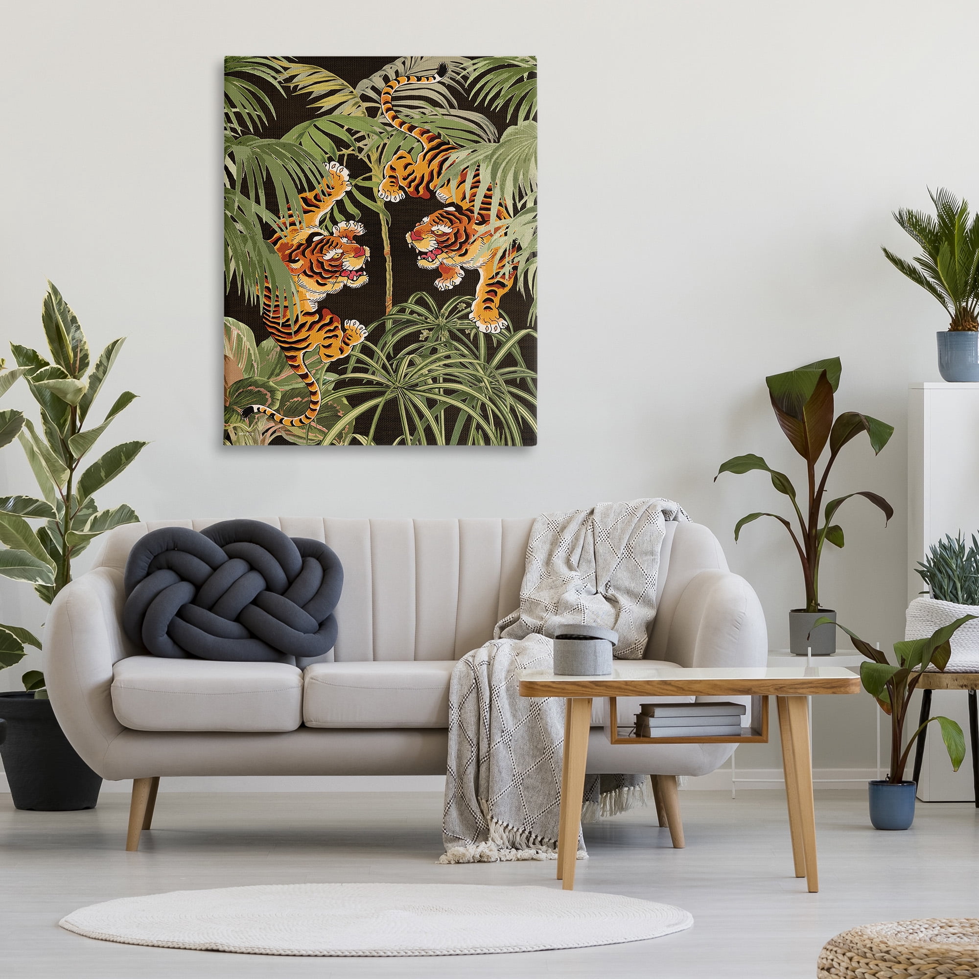 Stupell Industries Fierce Tigers with Plants Animals & Insects Painting Gallery Wrapped Canvas Art Print Wall Art, 36 x 48