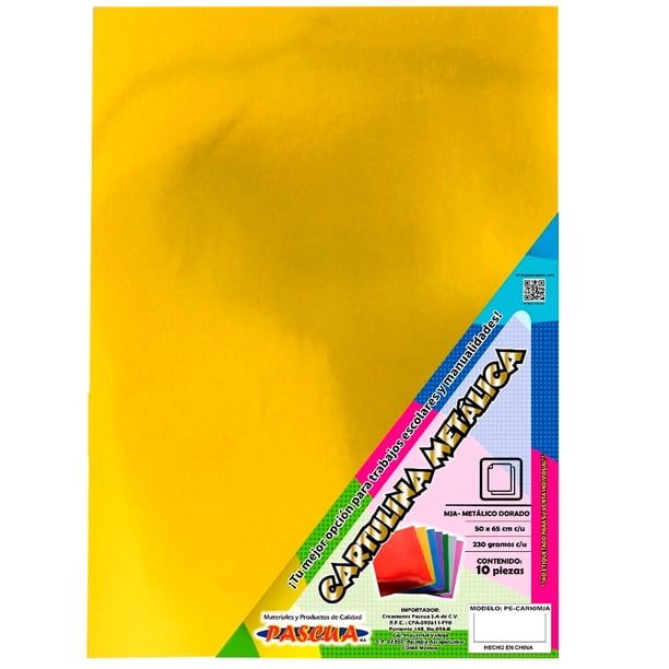 Cartulina Metálica Tipo Espejo 50x65cm - 10 Pzs Color Dorado