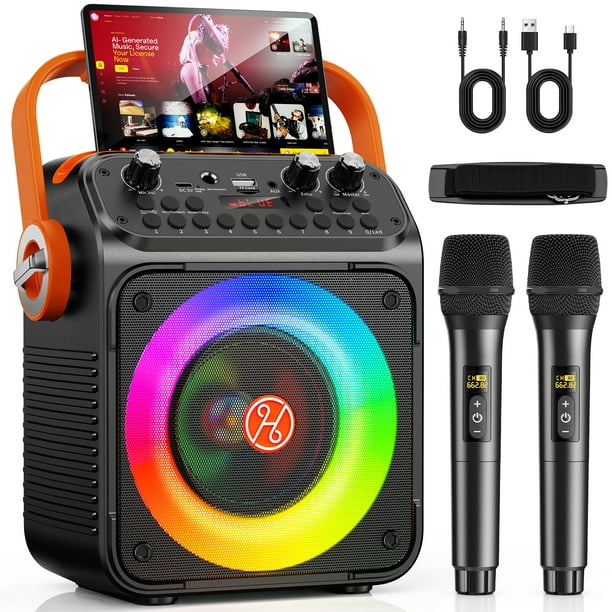 Bocina JYX, Bocina Bluetooth Portátil para Fiestas con 2 Micrófonos Inalámbricos, Altavoz Bluetooth con luces DJ y ajuste de eco para exteriores