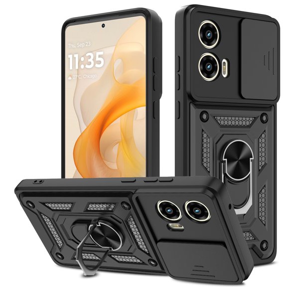 Elegant Choise Case with Slide Camera Lens Cover and Stand for Moto G Stylus 5G 2024, Black