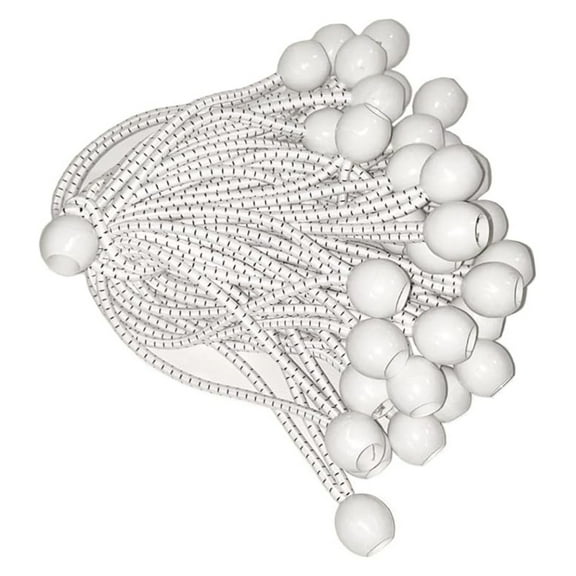 8-Inch Bungee Cords 50-Pack - White Elastic Stretch Cord for Canopies, Tarps & Shelters - 8in Length, 16in Stretch, 3/4in Diameter - Multi-Purpose Tie Down