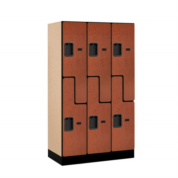 12" Wide Double Tier 'S' Style Designer Wood Locker - 3 Wide - 5 Feet High - 18 Inches Deep - Cherry