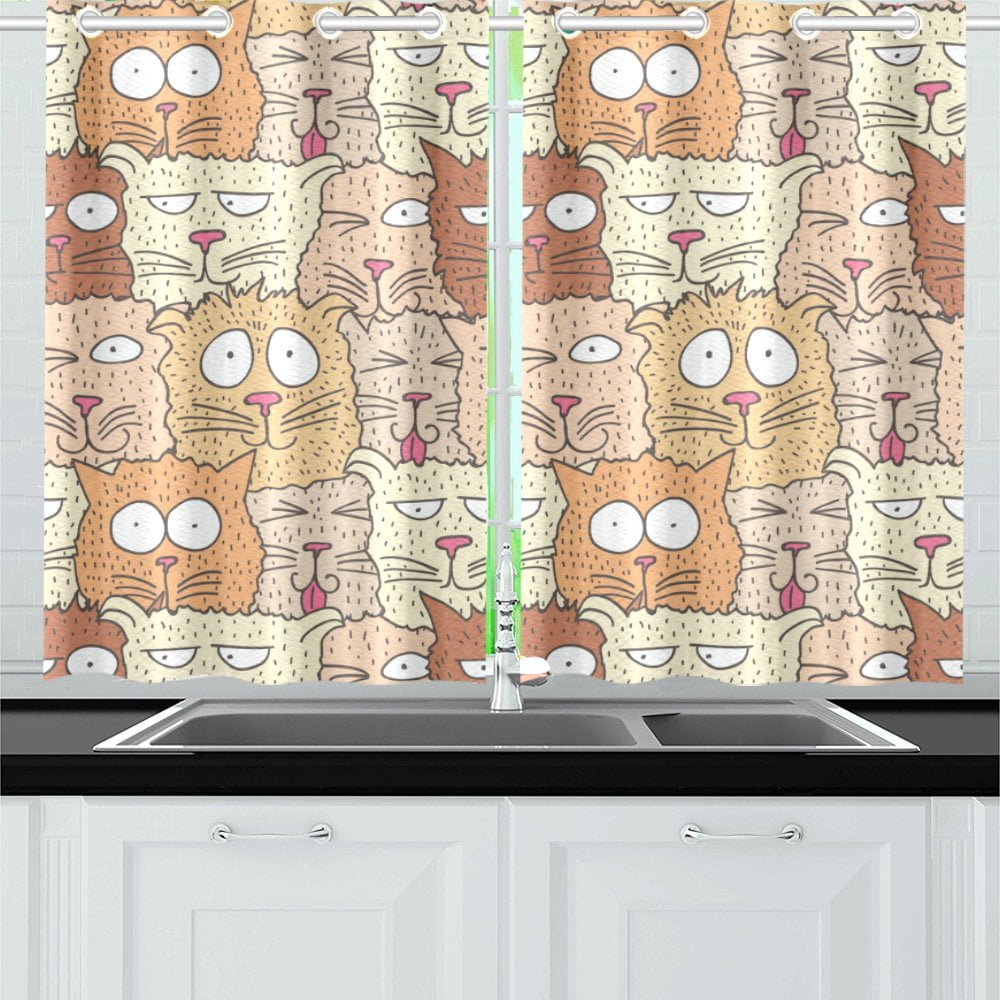 YUSDECOR Different Nature Cats Window Curtains Kitchen Curtain Room