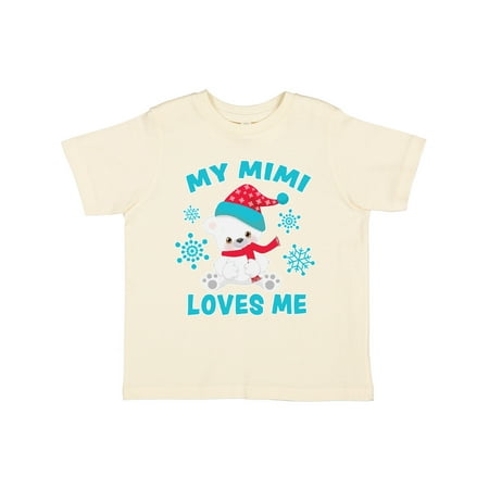 

Inktastic Polar Bear My Mimi Loves Me in Santa Hat with Snowflakes Gift Toddler Boy or Toddler Girl T-Shirt