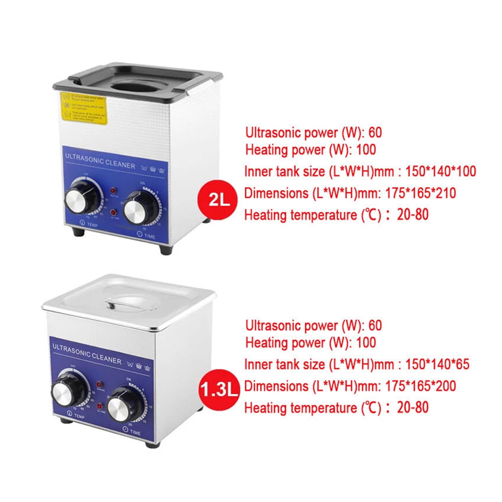 2L 60W Portable Ultrasonic Cleaner, Ultrasonic Jewelry Cleaner, With Heater Timer, Glasses Dental Nozzle Hardware 20-80 ,Strong Cleaning