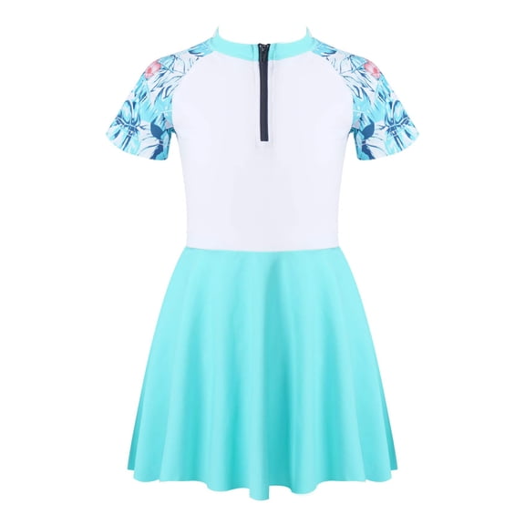 Alvivi Kids Girls Swimsuit One Piece Swimwear Ruffle Skirts Bathing Suit Short Sleeve Beachwear Swimdress Light Green 8