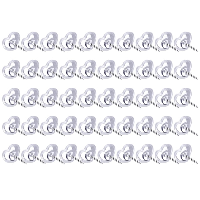 Heart Shaped Push Pins,Transparent Thumb Tacks,Cork Board Decorative Pins,Clear Plastic Heart Shape Rustproof Metal Needle Design,Cute Decorative Fastener for Poster Photo Map Cork Board,50 Pcs