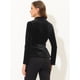 thumbnail image 4 of Chaqueta tipo blazer con cuello de solapa y cinturón de terciopelo para oficina de trabajo para mujer Negro XS, 4 of 5