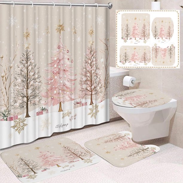 Cortina de ducha navideña con fondo de Papá Noel, tela para colgar en el baño