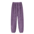 thumbnail image 4 of Fabrcox Flannel Women's Loose Fit Pj Pants Joggers Loose Solid Color Elastic Waist Winter Warm Lounge Bottoms Pants Purple XS, 4 of 5