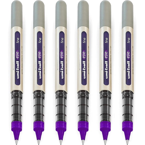 uni-ball Oeil - Stylos à Bille Roulante UB-157 - Pointe 0,7 mm - Violet - Lot de 6