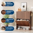 thumbnail image 4 of Modern Fluted Shoe Cabinet, Freestanding Narrow Shoe Storage Organizer with 2 Flip Drawers & Doors, Space-Saving Shoe Rack for Entryway Hallway, White, 4 of 7