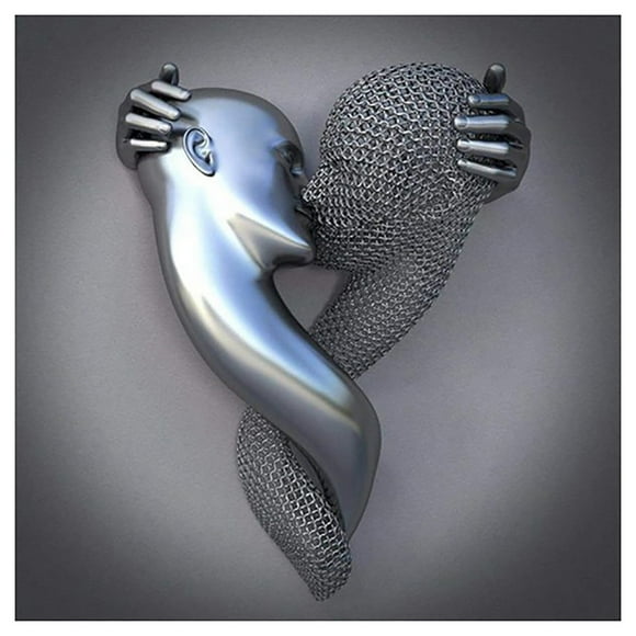 Love Heart 3D Wall Stickers Art- Love Heart Gray/Gold-Art Wall Gift,Abstract Metal Figure Sculpture Canvas Painting Decorations Paste Window Paste Stickers