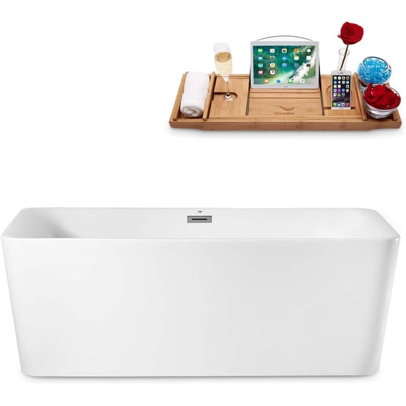 63" Streamline N-682-63FSWH-FM Freestanding Tub and Tray With Internal Drain