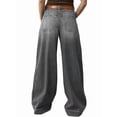 thumbnail image 4 of Womens Wide Straight Leg Mid Rise Baggy Pocket Denim Jeans Without Belt Gray S, 4 of 8