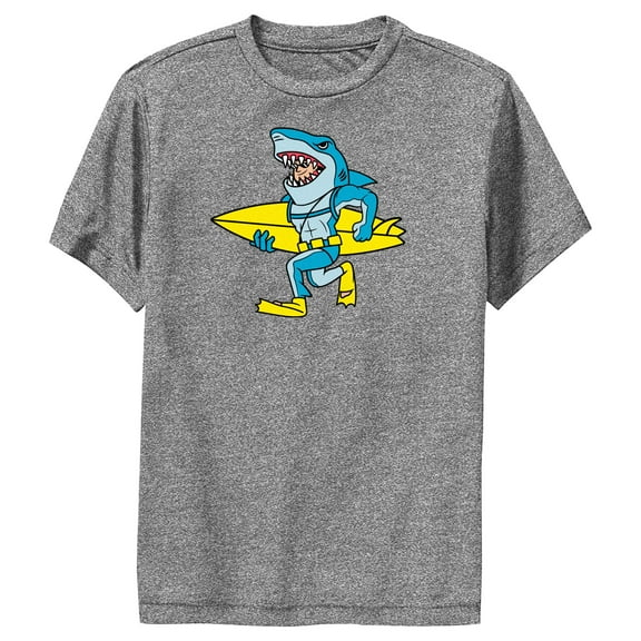Boy's Fortnite Agent Jones Surfer Shark Performance Graphic Tee Charcoal Heather X Large