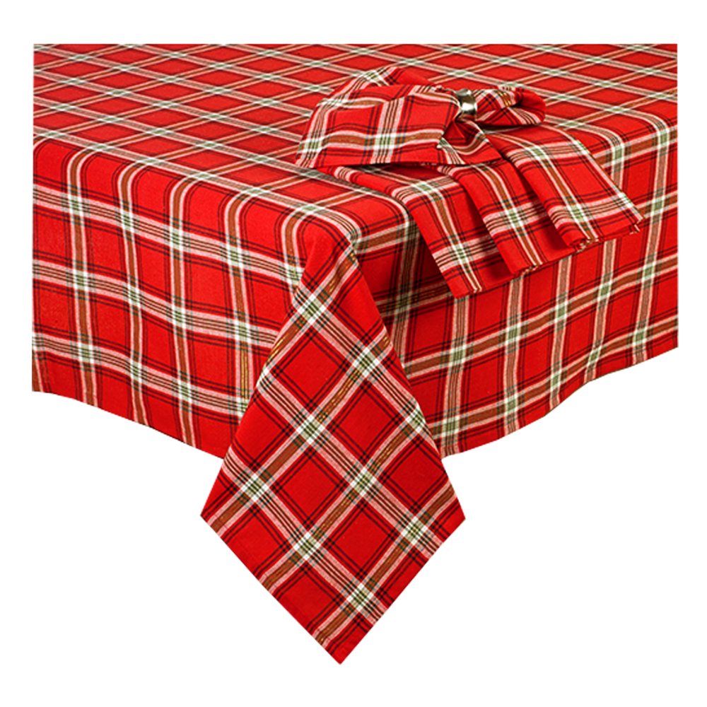 Vatican Plaid Christmas Tablecloth Red, Green, Black with Metallic