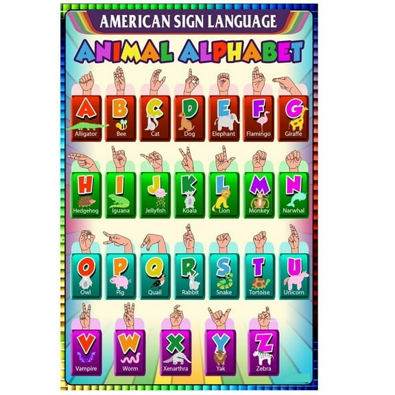 American Sign-Language Poster Chart, ASL Alphabet Poster, Sign-Language kids ABC for Toddler Kids Room Decor, Educational Poster for Preschool, Kindergarten Classroom Teacher Supplies