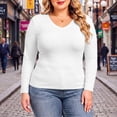 thumbnail image 4 of Lirrtw Women's Plus Size Long Sleeve Shirts Slim Fit V Neck Thermal Tight Tees Solid Color Basic Undershirt Fall Winter Base Layer(White,X-Large), 4 of 7