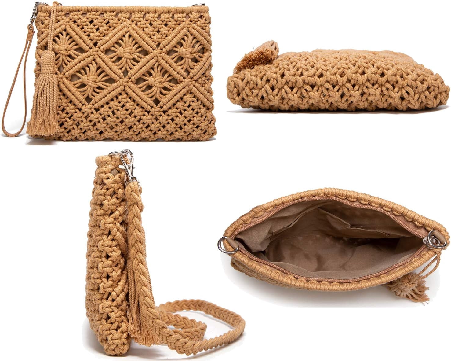 Zhengup Straw Bags Crossbody Purses for Women, Tassel Straw Handbag Vintage Handwoven Bag Summer Beach Bag