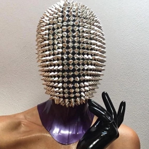 Silver Spiked Full Face Scary Halloween Mask, Metallic Spiked Masquerade Mask for Men, Edgy Punk Gothic Halloween Accessory for Halloween Party Events 1 Pack