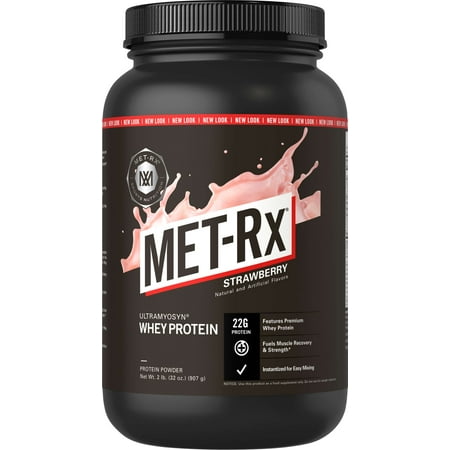 MET-Rx Whey Whey Protein Powder, Strawberry, 22 g Protein, 32 oz