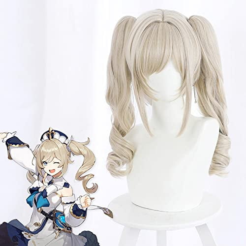 Cosplay Barbara Wigs Blonde Cosplay Wig with Pigtails forIGUOHAO Girls Women Anime Curly Lolita Hair Wigs with Ponytails Bangs and Cap