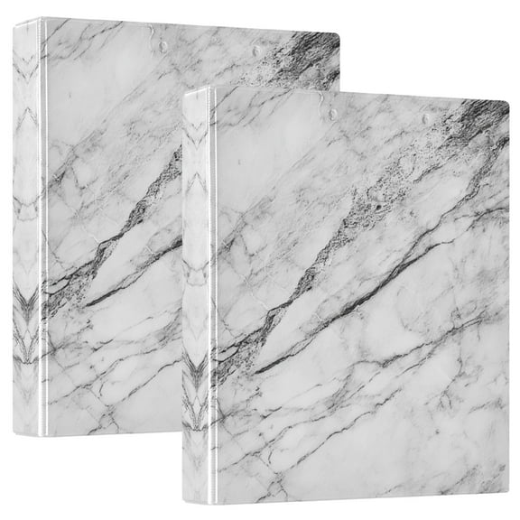 Waterproof PVC Round Ring Binder - D-Rings Clipboard, 200 Page Capacity (1 or 2-Pack), Ideal for Office , Home and School，A White Marble