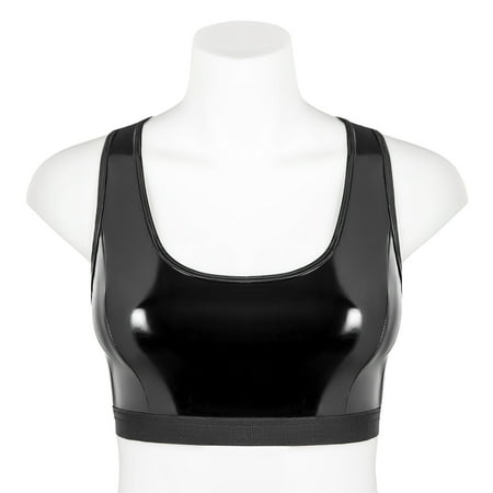 Sexy Womens Crop Bra Tops Fashion Clubwear Party Pole Dancing Backless Sleeveless Patent Leather Tank Tops for Party Club Music Festival