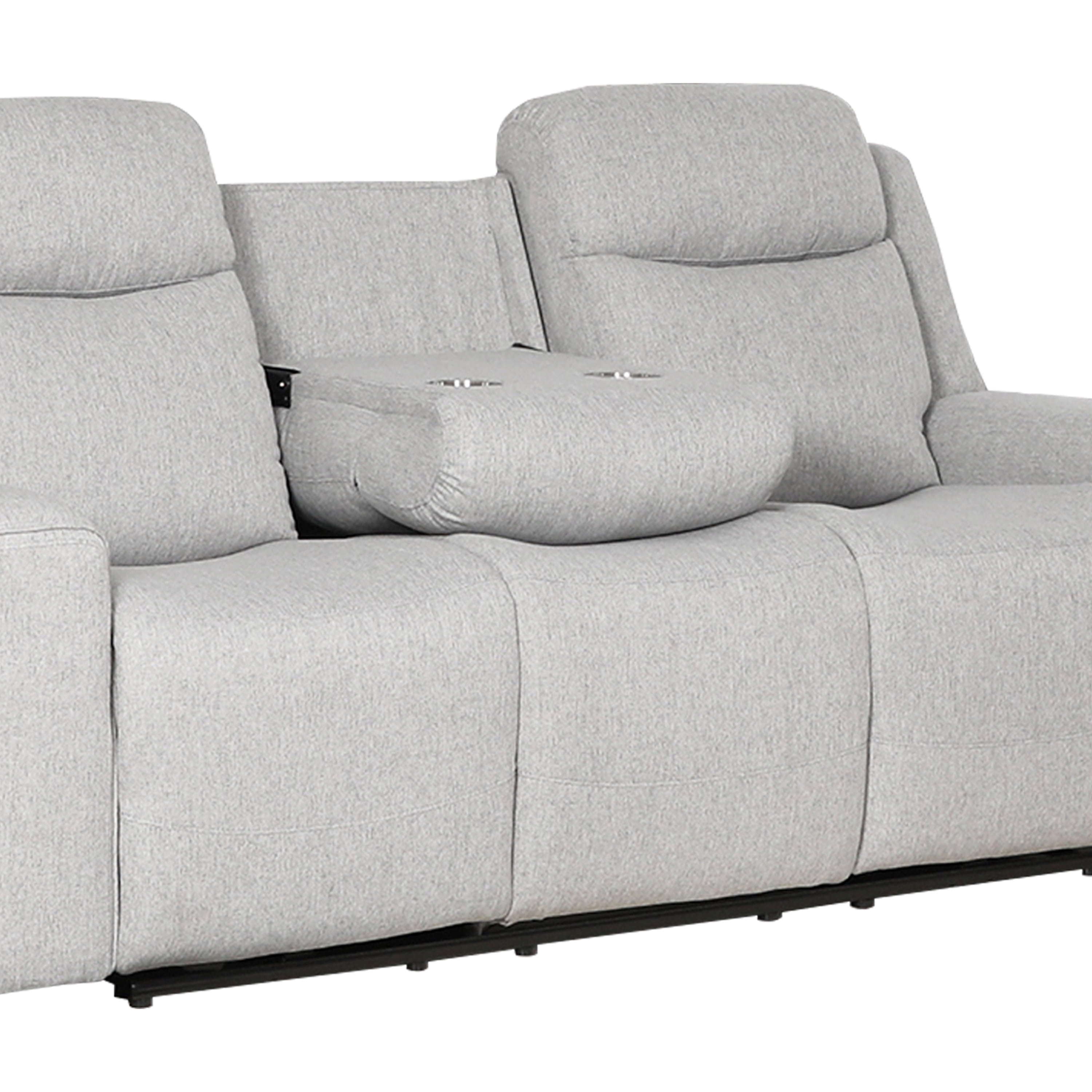 Amelia Collection Contemporary Upholstered Recliner Sofa with Dropdown Console and Cup Holders, White