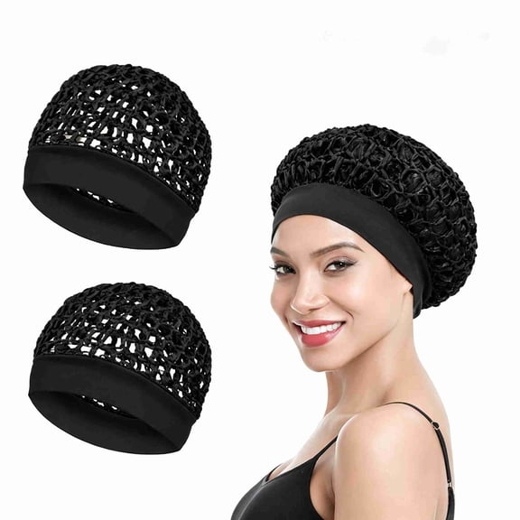2Pcs Mesh Hair Net for Sleeping, Soft Wide Elastic Band Sleep Cap, Breathable Crochet Hair Bonnet for Curly Long Braids Hair, Night Sleep Hair Cover for Women
